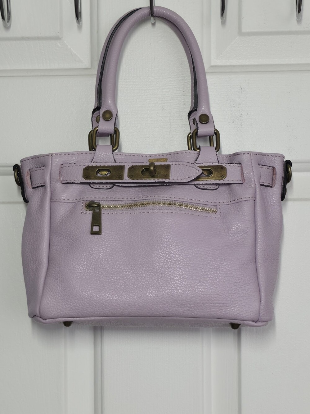 Genuine Leather Stylish Lilac Satchel Handbag - Picture 3 of 12